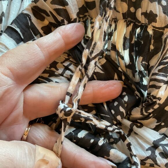 Sara Studio Black & Beige Tie Waist Full Swing Boho Peasant Hippy Midi Skirt PS - Picture 3 of 6